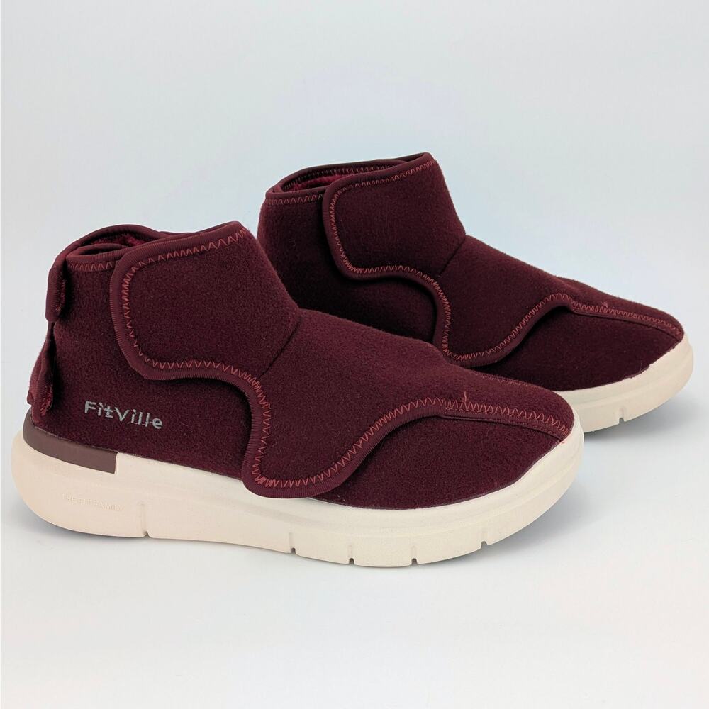 FitVille Women’s Diabetic Boots 9.5W Wide Width Easy Top Burgundy Comfort Shoes